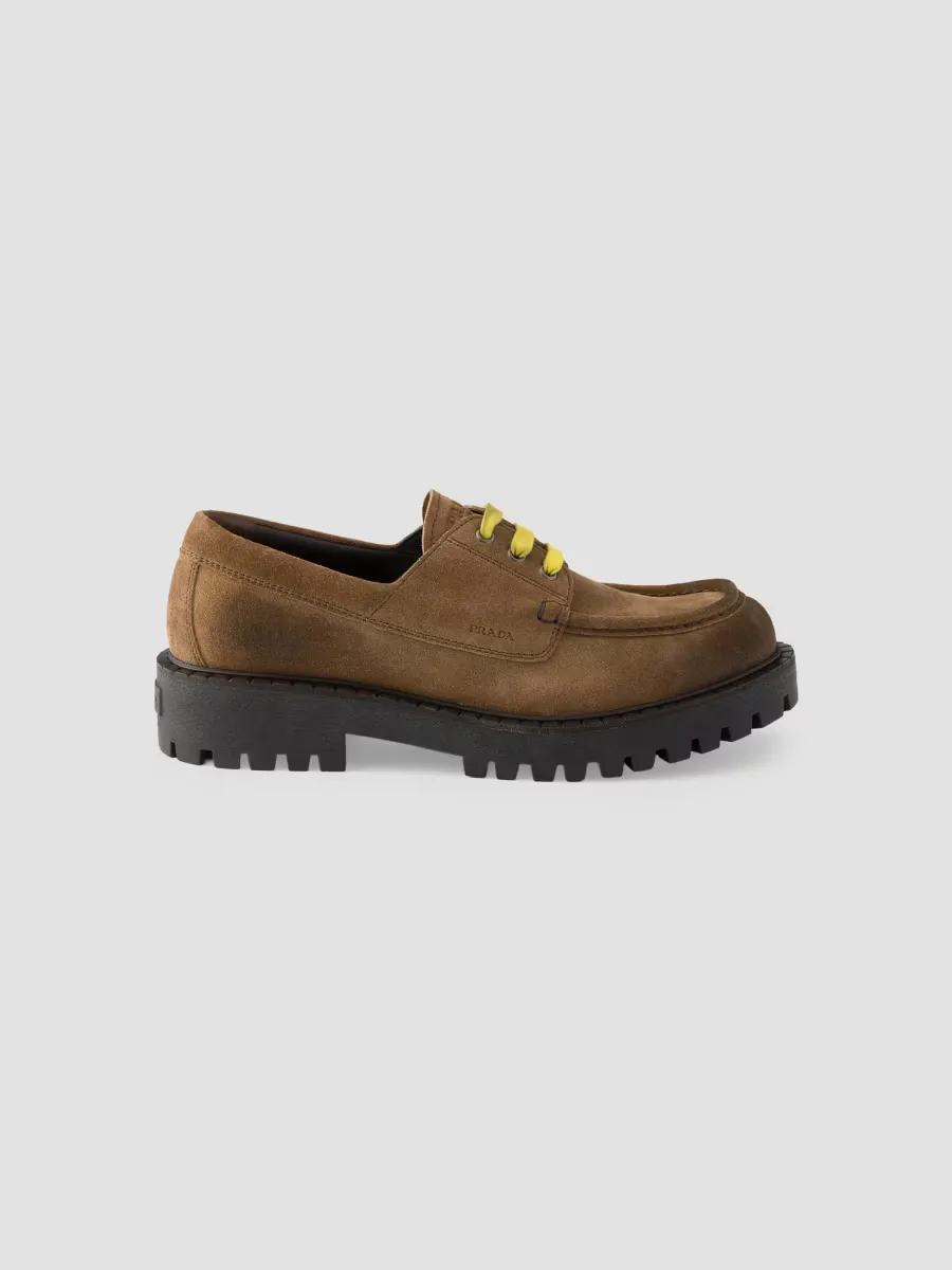 Waxed Suede Lace-Up Shoes by Prada