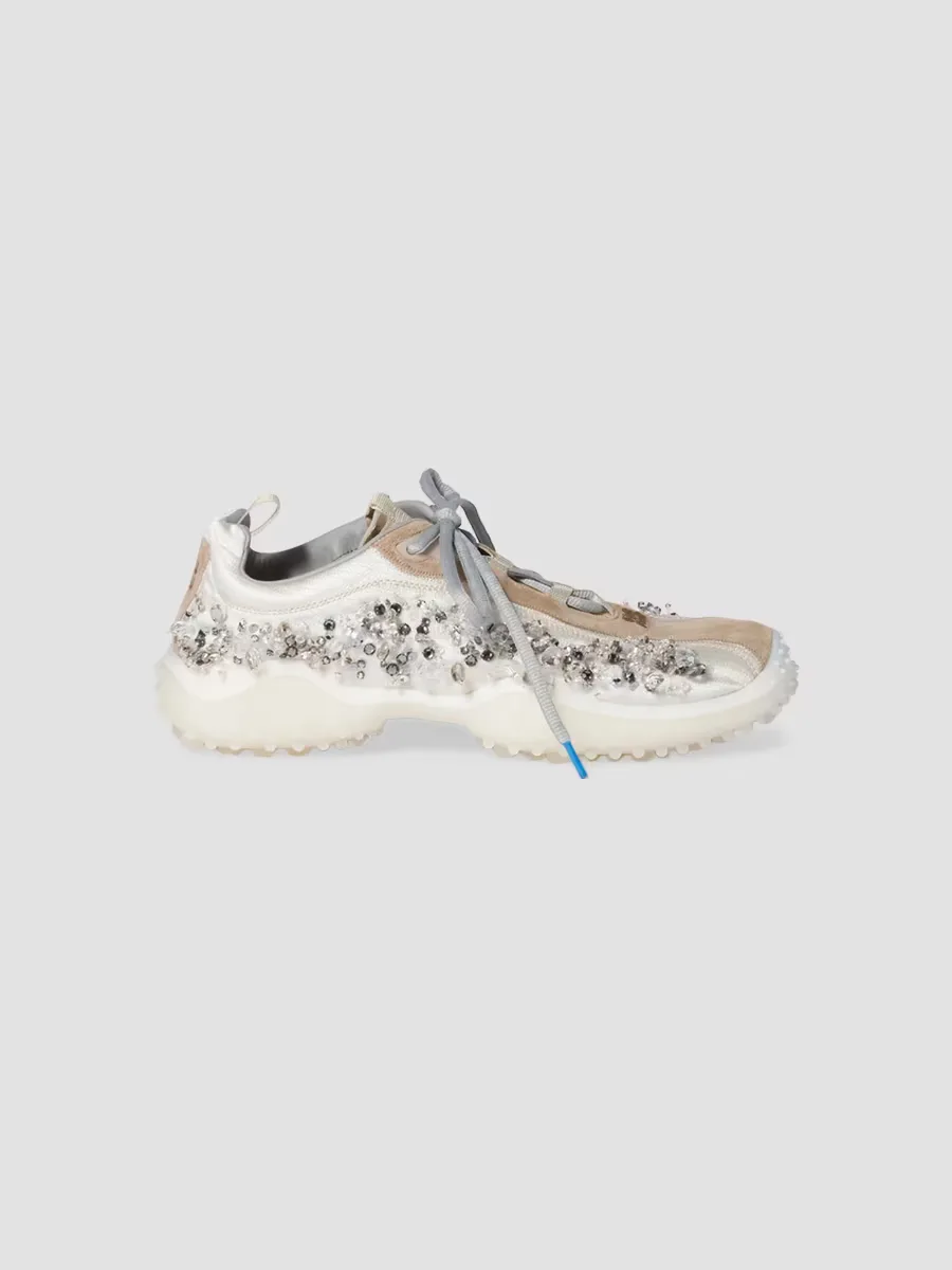 Bubble Embroidered Technical Fabric and Suede Sneakers by Miu Miu