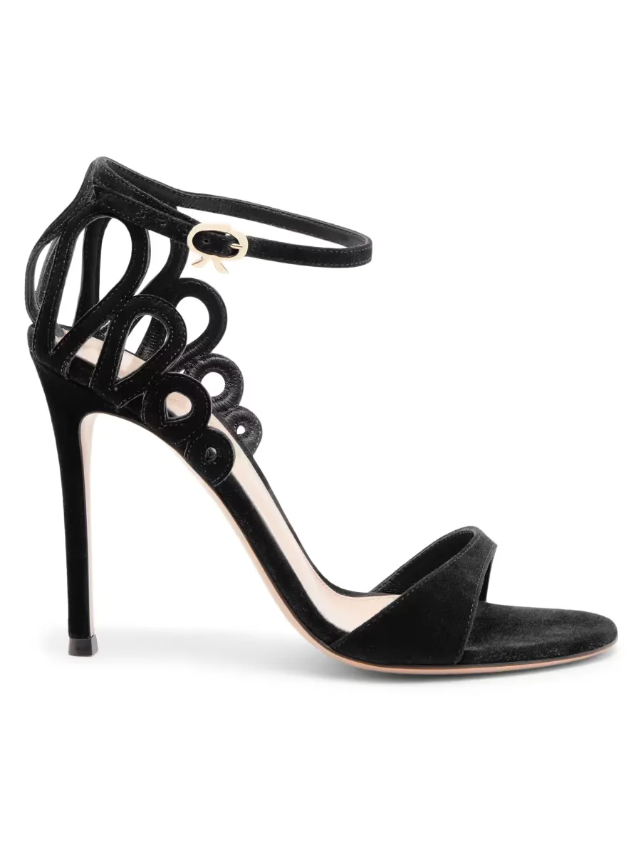 105MM Scalloped Suede Sandals by Gianvito Rossi