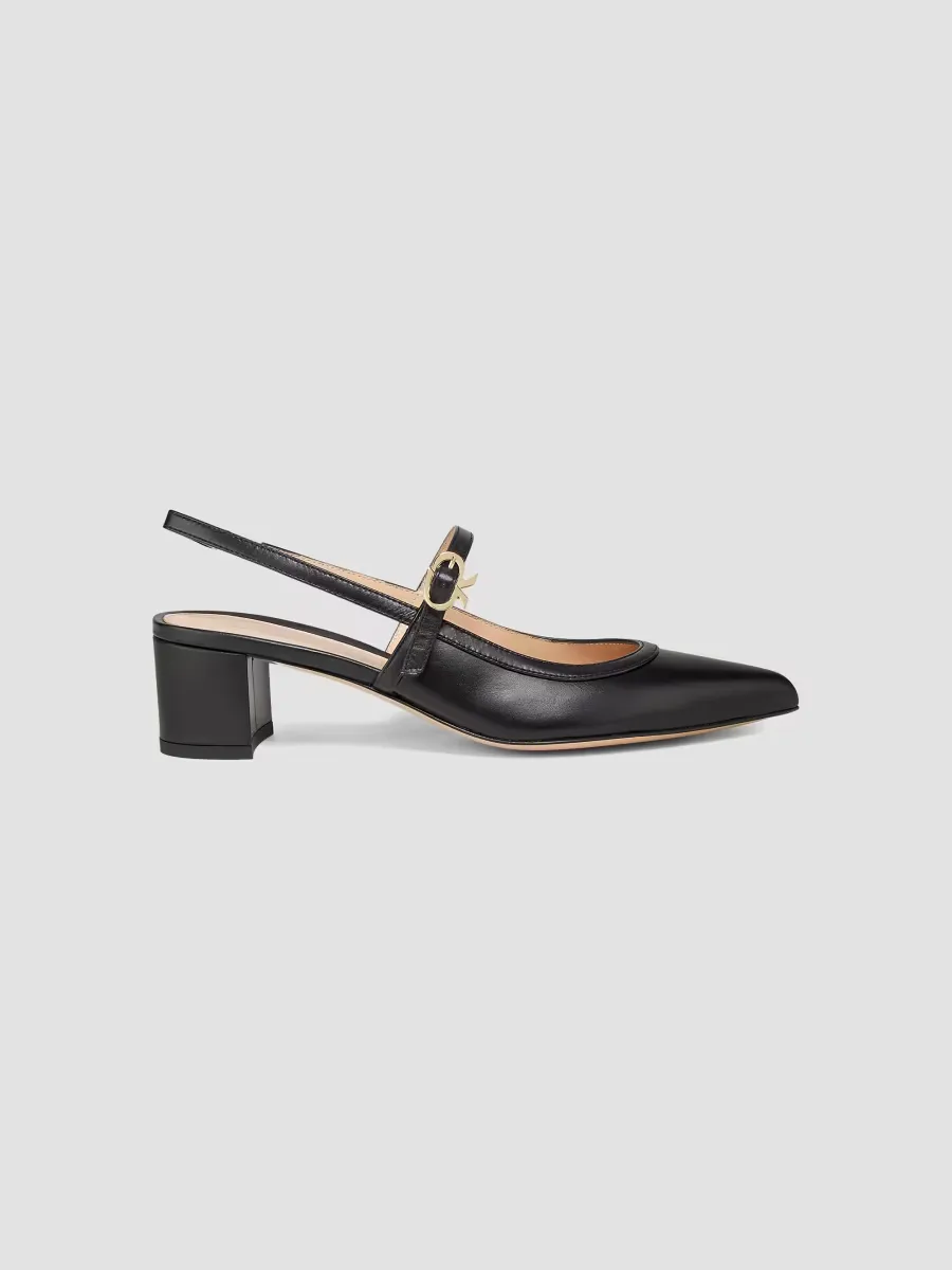 Leather 45MM Slingback Block Pumps