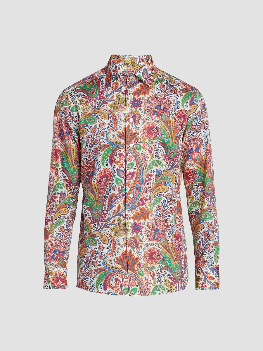 Roma Paisley Cotton Button-Front Shirt