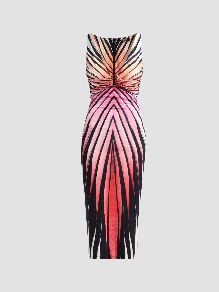 Printed V-Neck Midi Dress by Roberto Cavalli