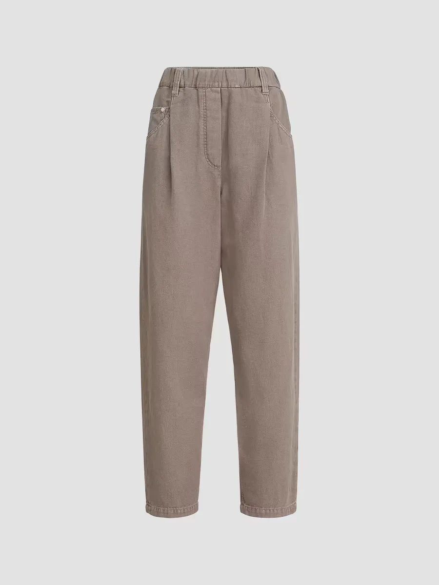 Garment Dyed Five Pocket Trousers in Cotton and Linen Cover by Brunello Cucinelli