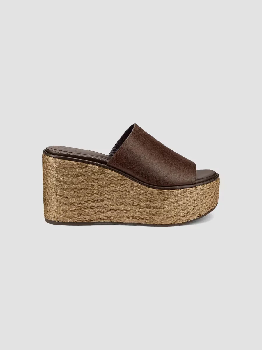 80MM Leather-Raffia Wedge Sandals by Brunello Cucinelli