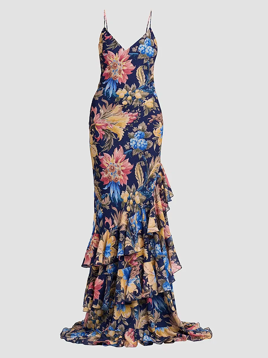 Botanical-Print Tiered Ruffled Gown by ETRO