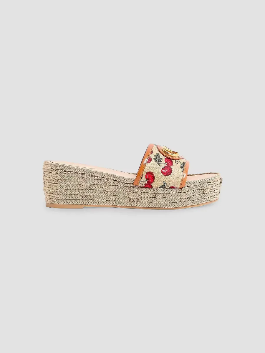 VLogo Signature 60MM Flatform Sandals in Jacquard Raffia by Valentino