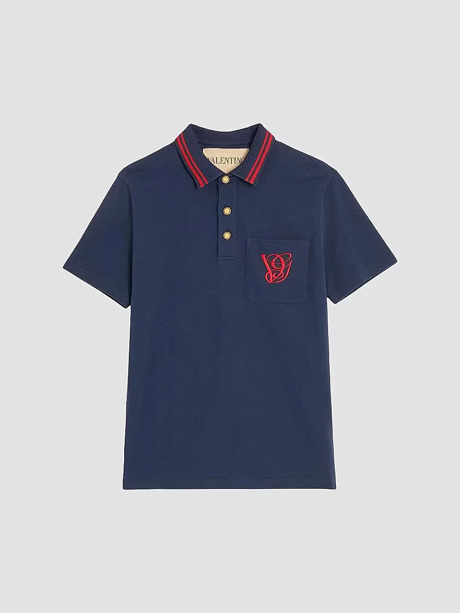 Cotton Piqué Polo Shirt with VG Embroidery by Valentino
