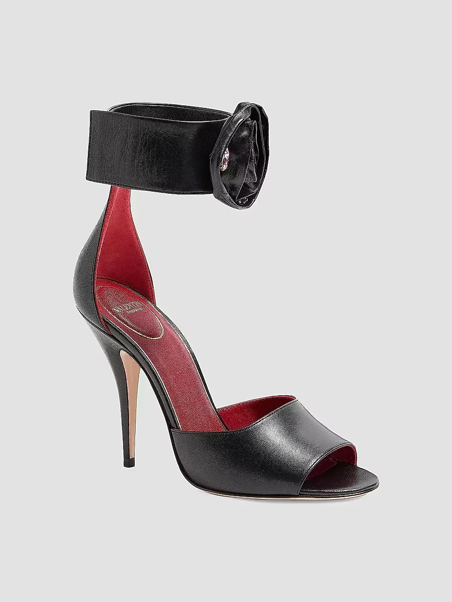 Drip Rose Kidskin 105MM Sandals with Crystals by Valentino