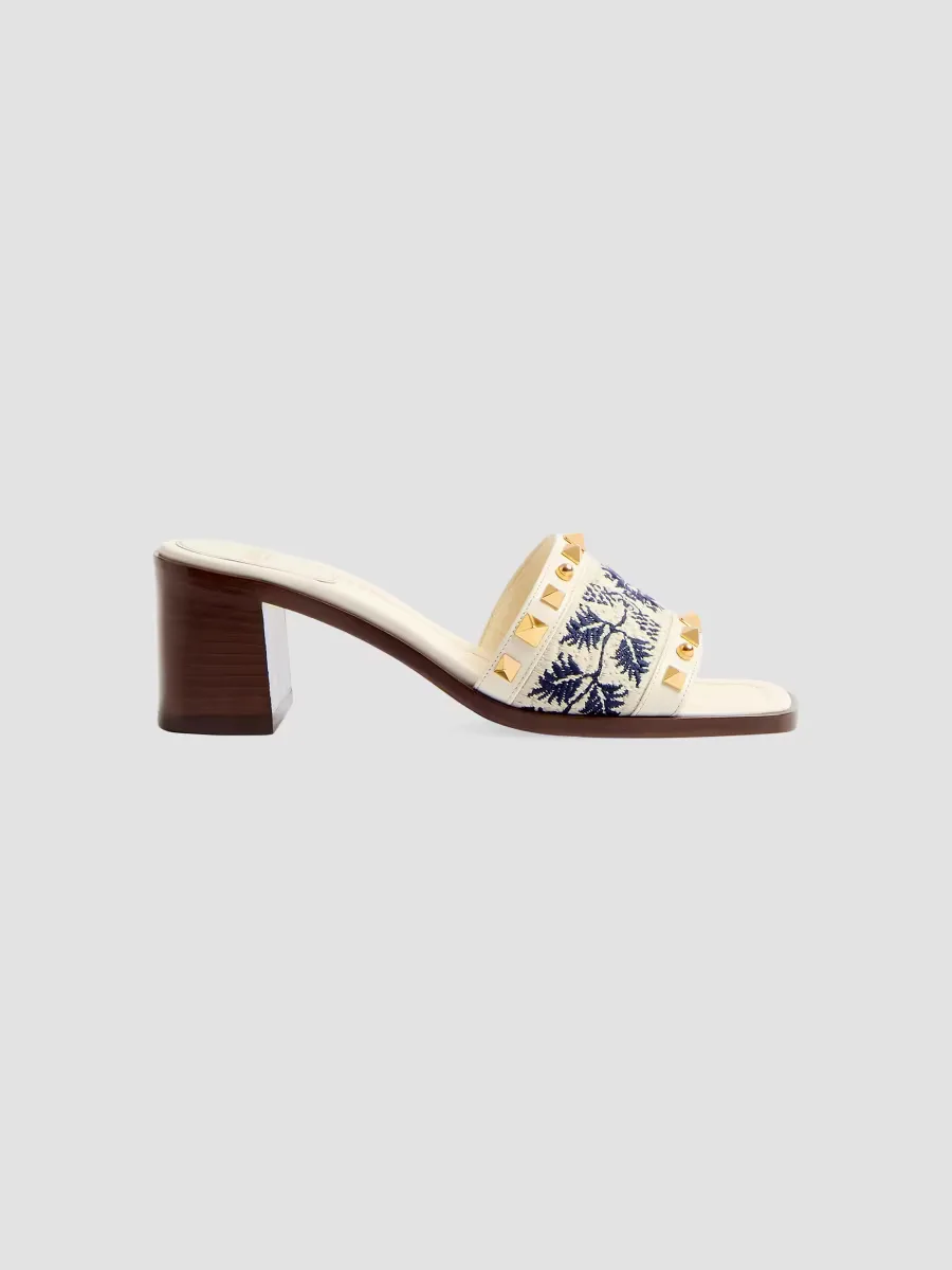 County Slide Sandals in 60MM Calfskin with Grape Embroidery by Valentino