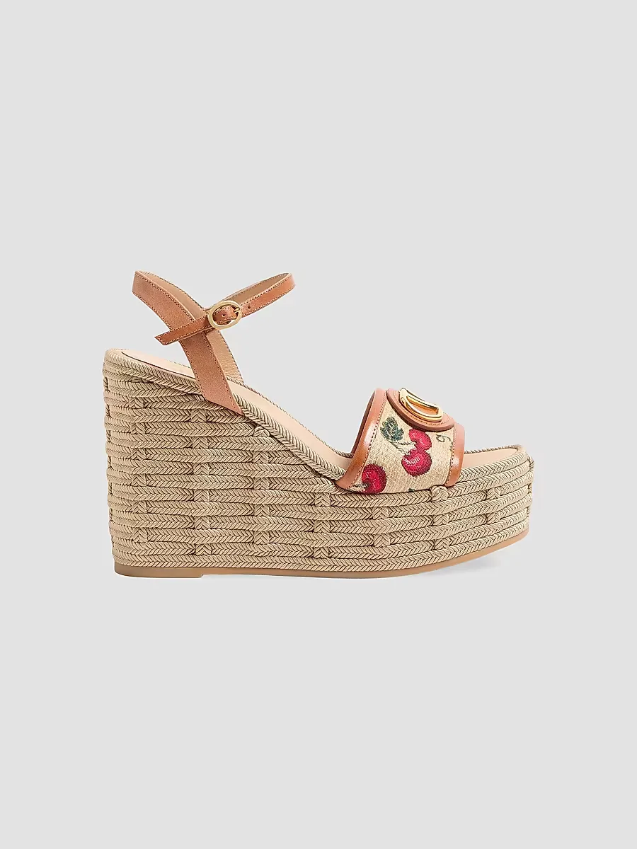 VLogo Signature Cherryfic Pattern Wedge Sandals 120MM by Valentino