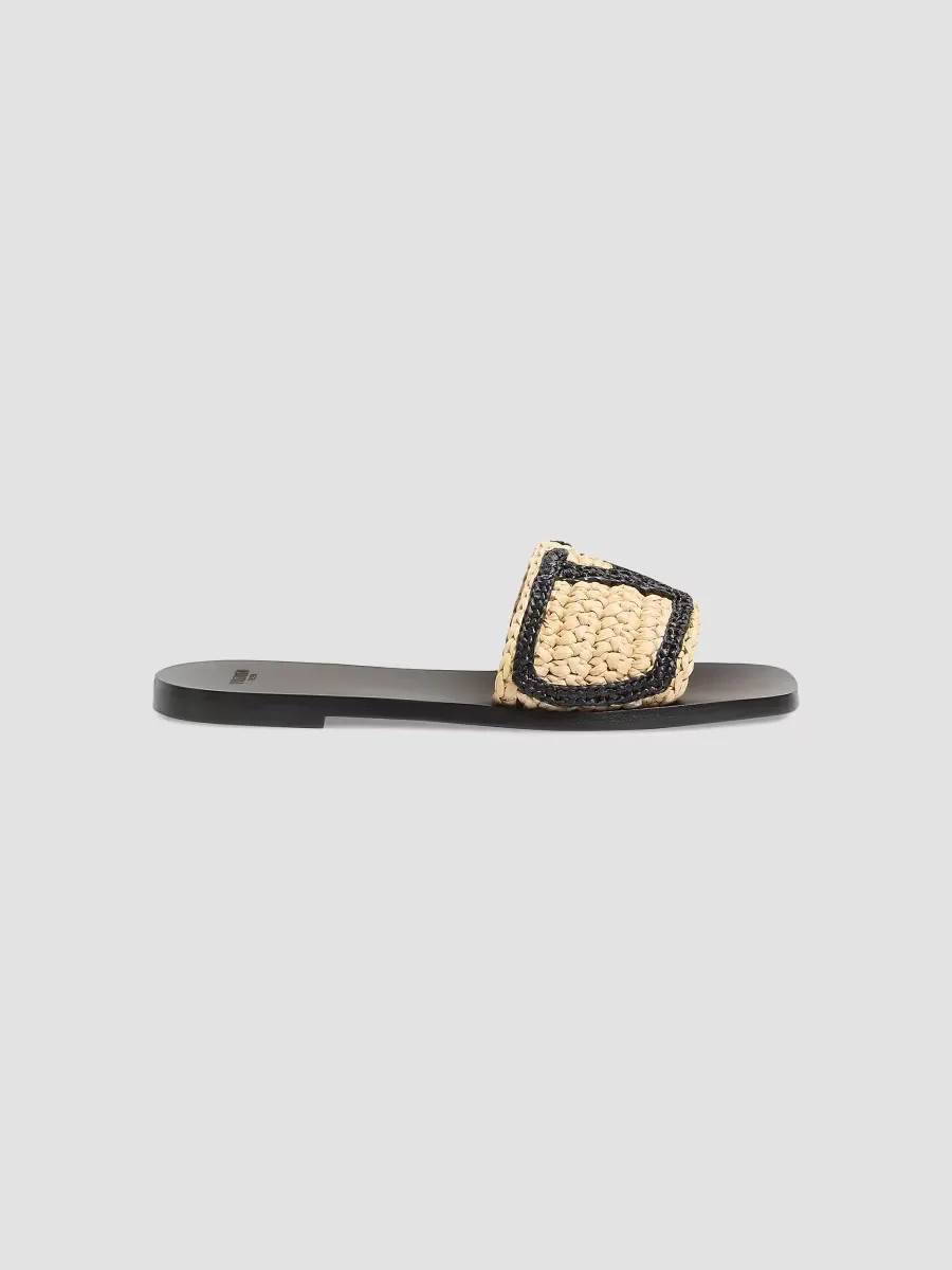 Viva Superstar Slide Sandals in Raffia by Valentino