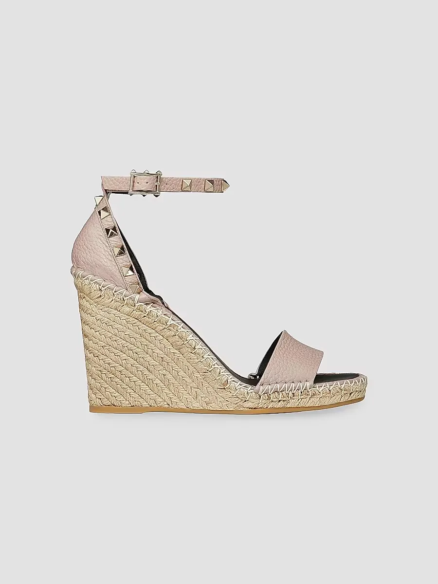 Double Rockstud Grainy Calfskin Wedges 105MM by Valentino