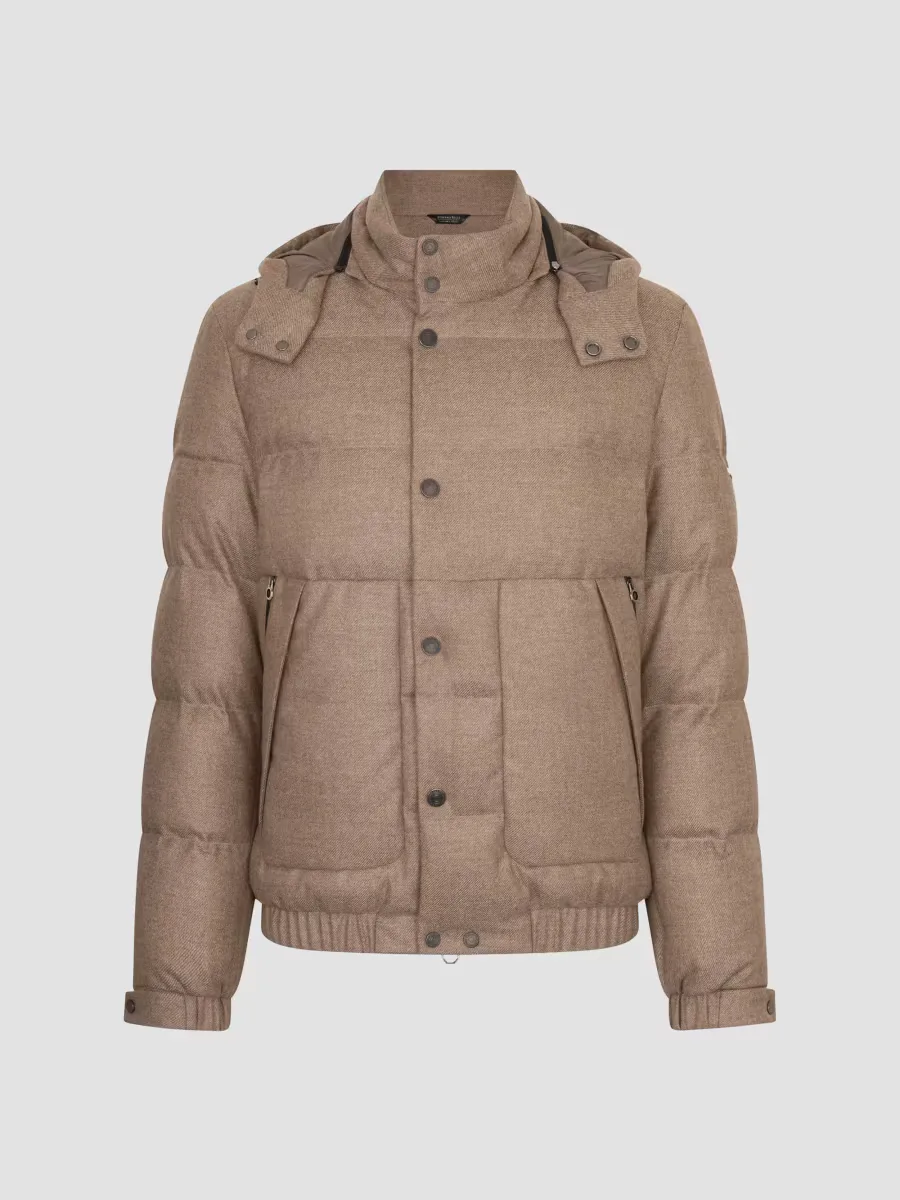 Virgin Wool and Cashmere Hooded Down Jacket by Stefano Ricci