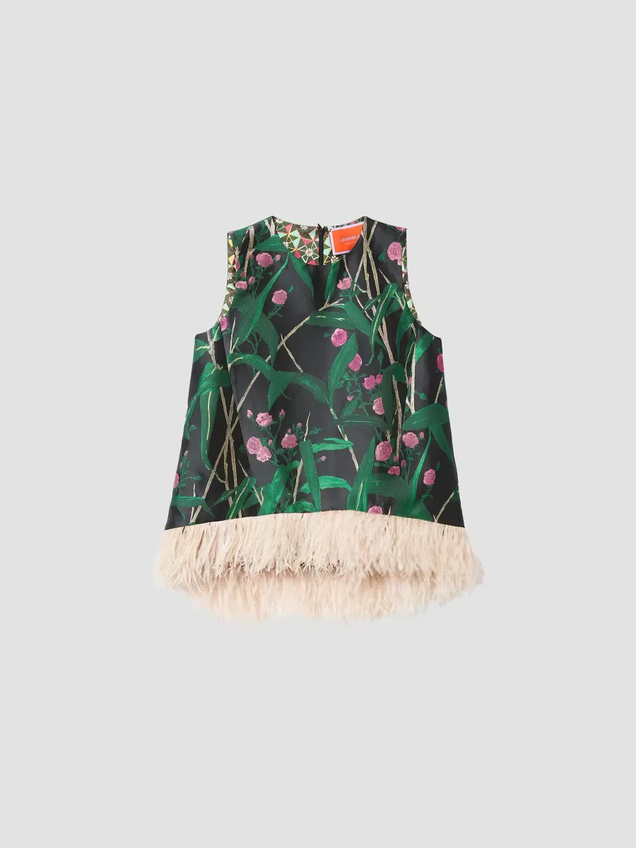 La Scala Top with Feathers - Bamboo Jacquard