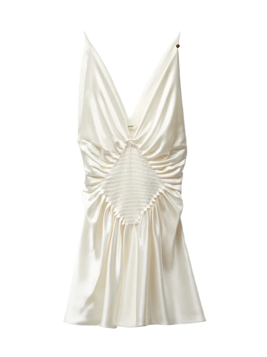 Gathered Silk Satin Cocktail Minidress by Versace