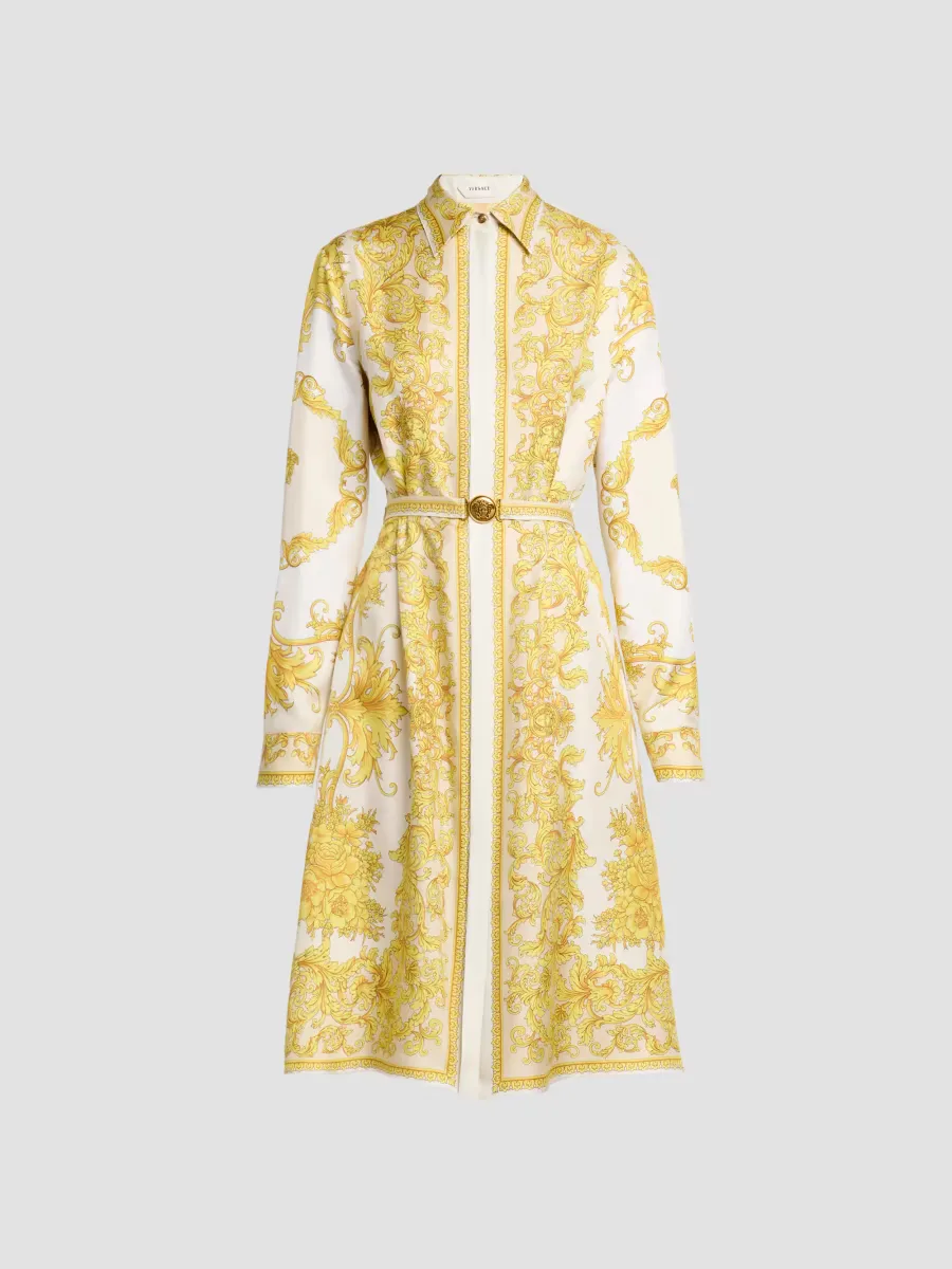 Baroque-Print Silk Twill Midi Shirtdress by Versace