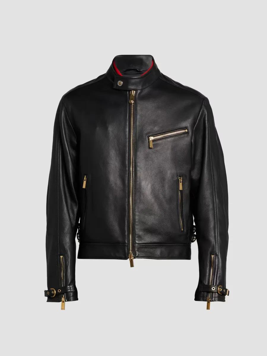 Leather Moto Jacket by Versace