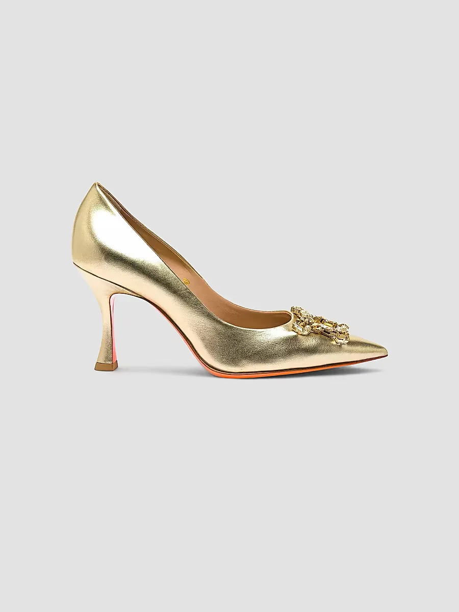 Embellished 85MM Metallic Leather Pumps by Santoni