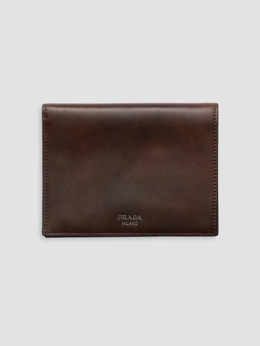 Antiqued Leather Wallet by Prada