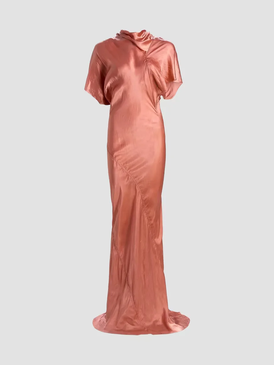 Temple Seb Satin Draped Gown