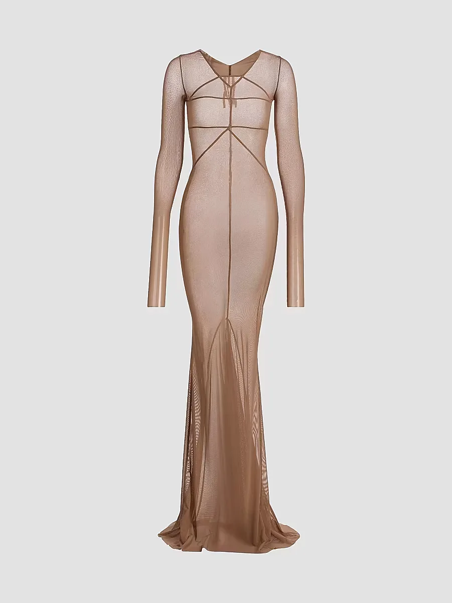 Temple Collage Sheer Seamed Gown by Rick Owens