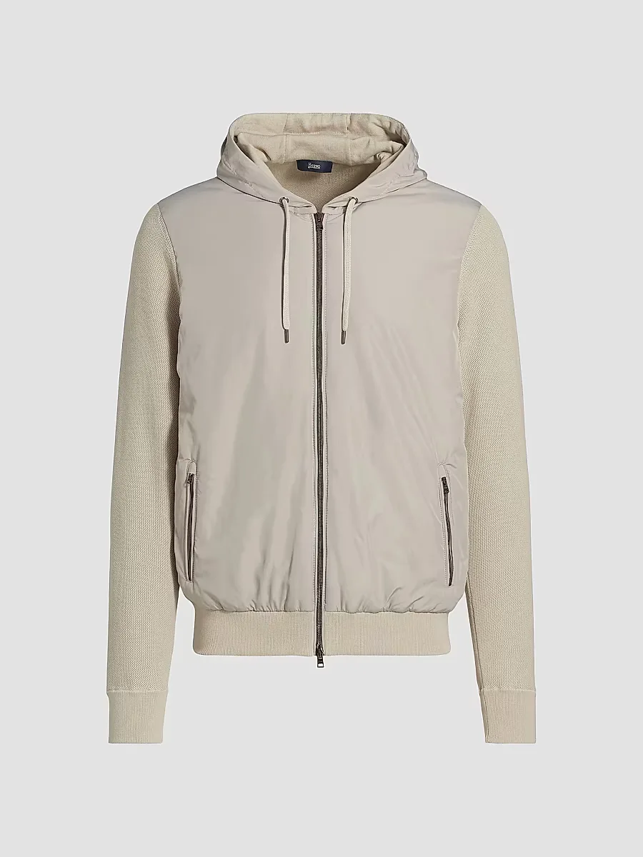 Cotton Hooded Bomber Jacket by Herno