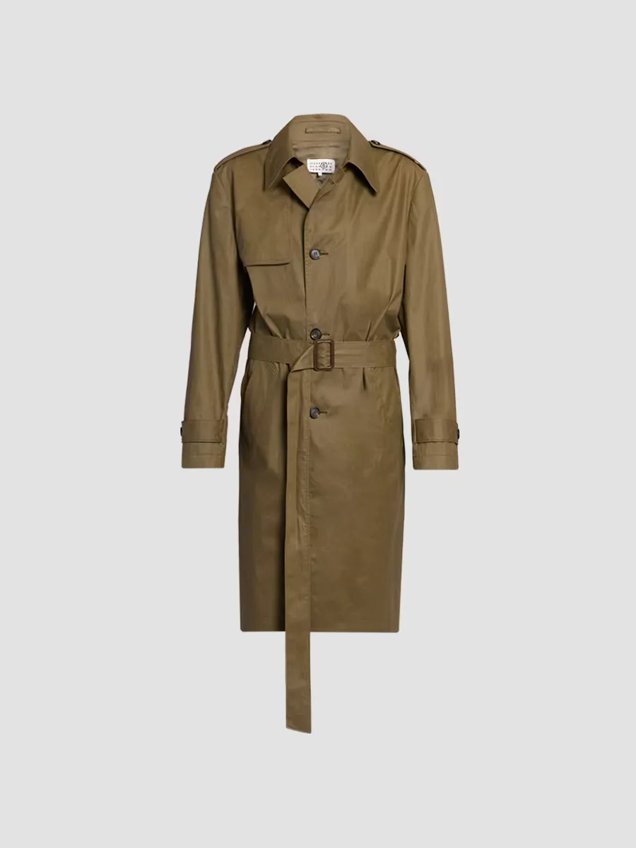 Cotton Gabardine Belted Trench Coat by Martin Margiela