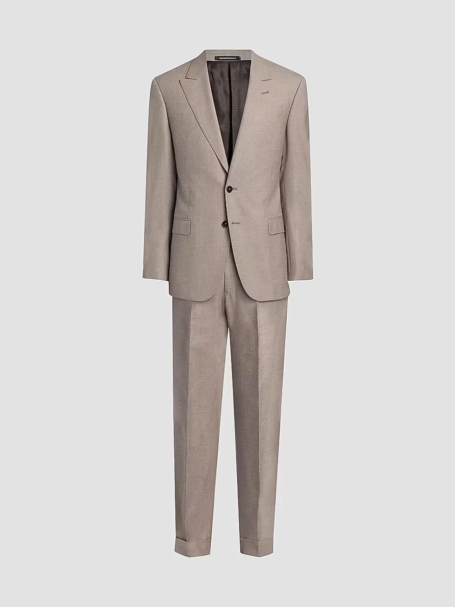 Emporio Armani Tonal Textured Single-Breasted Wool, Silk & Linen Suit by Armani