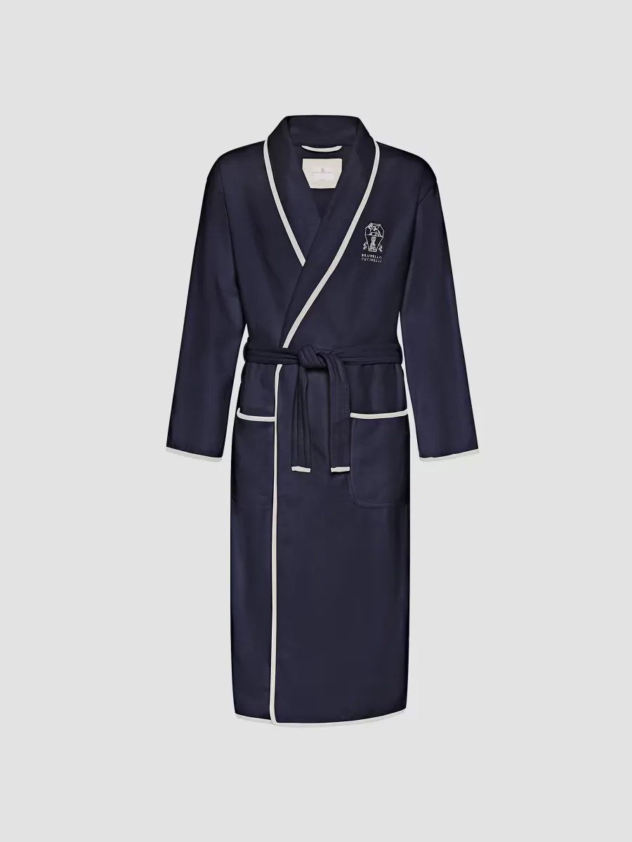 Cotton Terrycloth Bathrobe with Linen Trims by Brunello Cucinelli