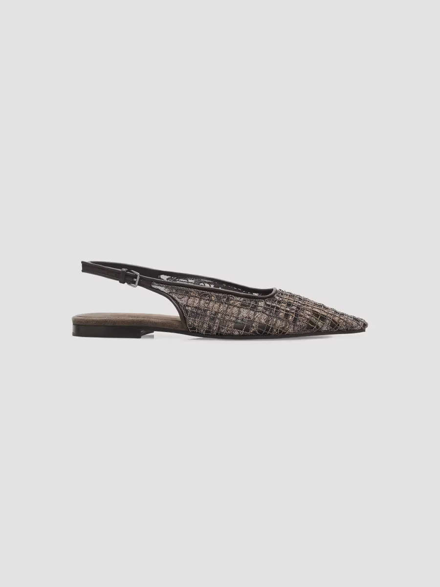 Monili-Embroidered Check Flats