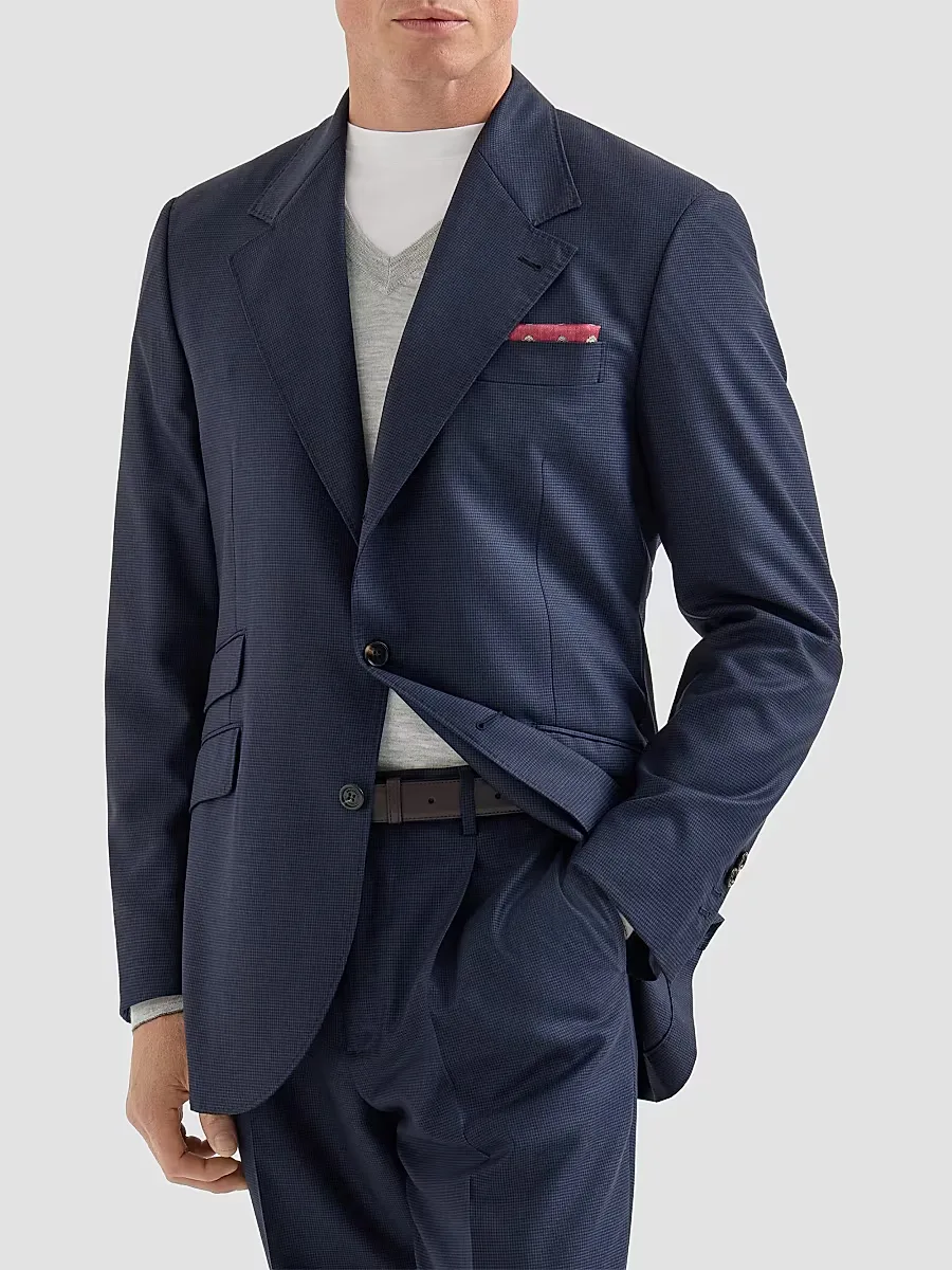 Virgin Wool Houndstooth Cavallo Tailor Blazer by Brunello Cucinelli