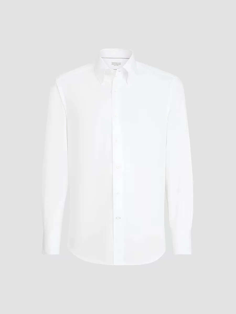 Twill Shirt with Button-Down Collar by Brunello Cucinelli