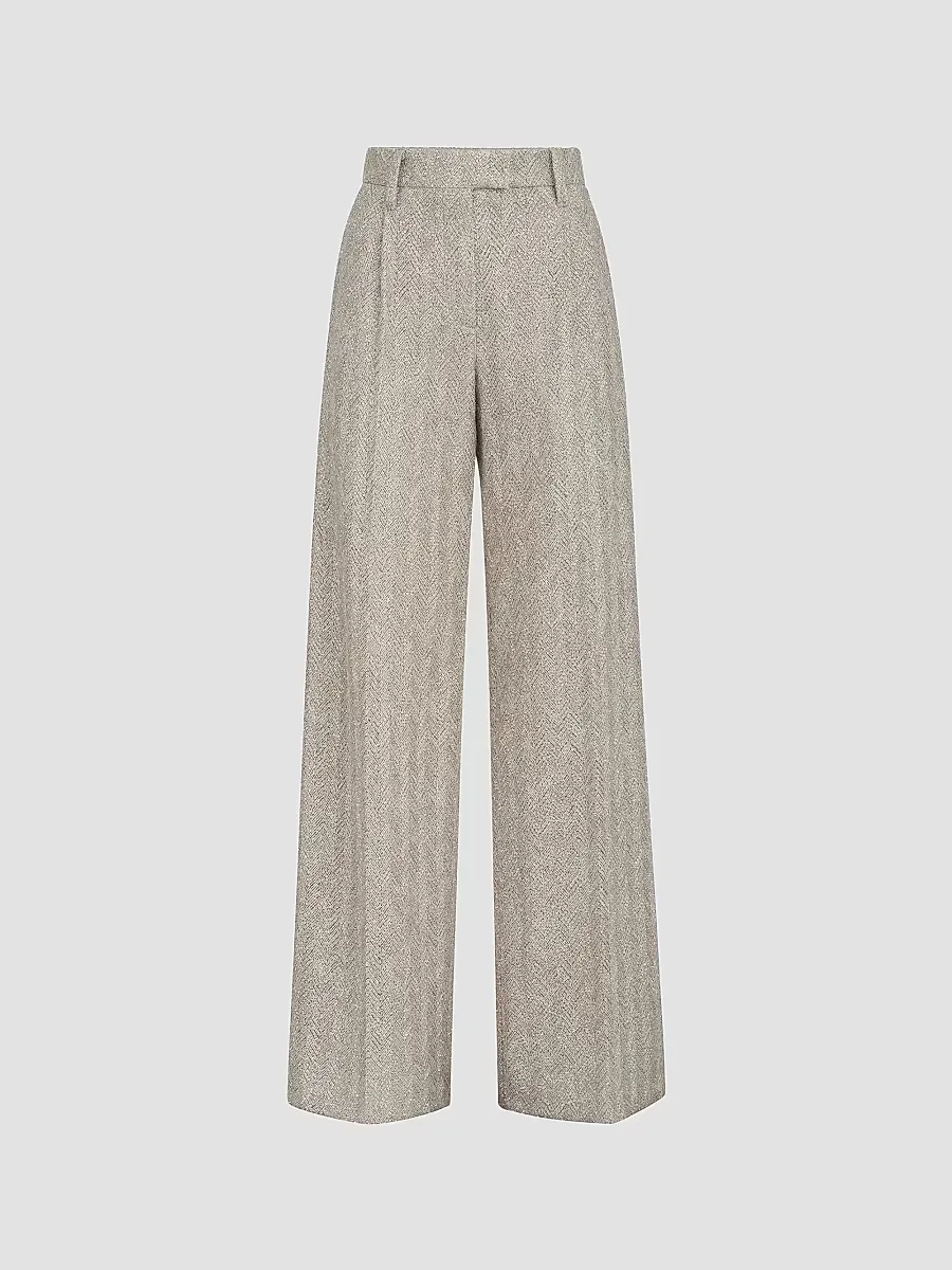 Dazzling Chevron Embroidery Loose Pleated Trousers