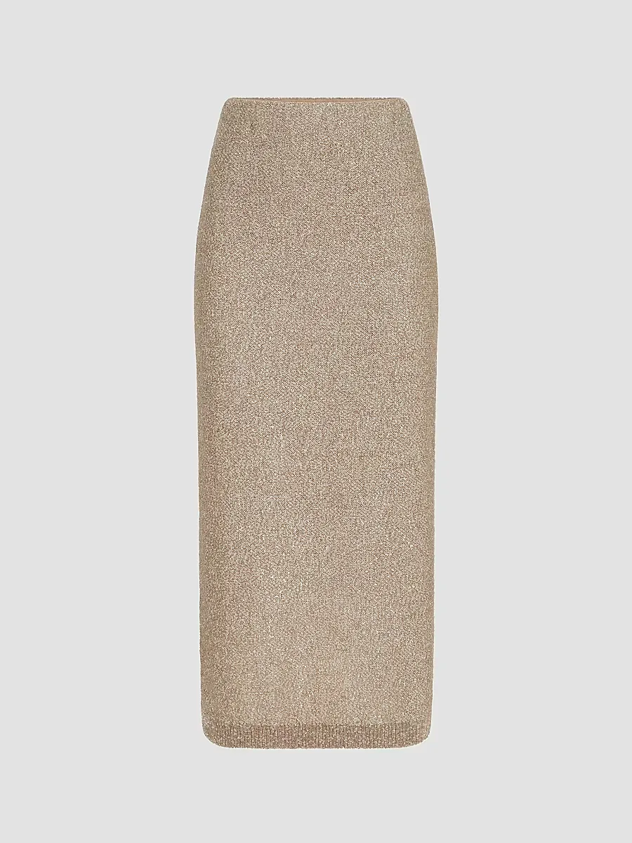 Mohair and Wool Dazzling Texture Knit Skirt with Monili by Brunello Cucinelli