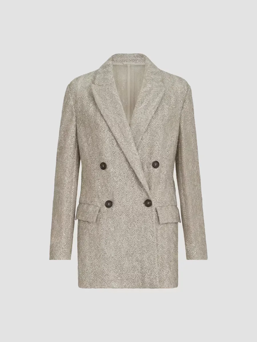 Dazzling Chevron Embroidery Blazer in Sparkling Mohair and Wool by Brunello Cucinelli
