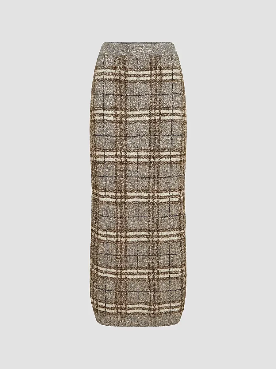 Dazzling Mohair Prince of Wales Knit Skirt by Brunello Cucinelli
