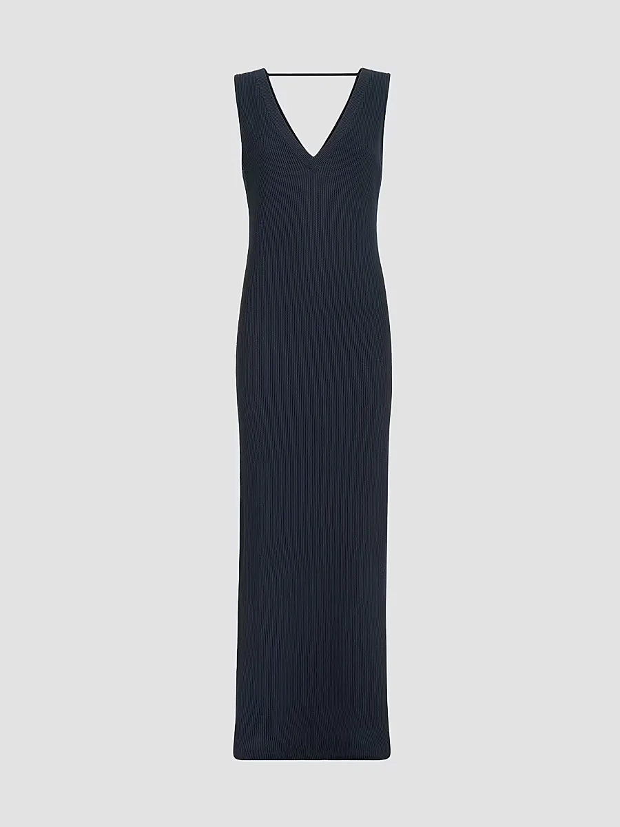 Cotton Rib Knit Dress with Precious Strap by Brunello Cucinelli