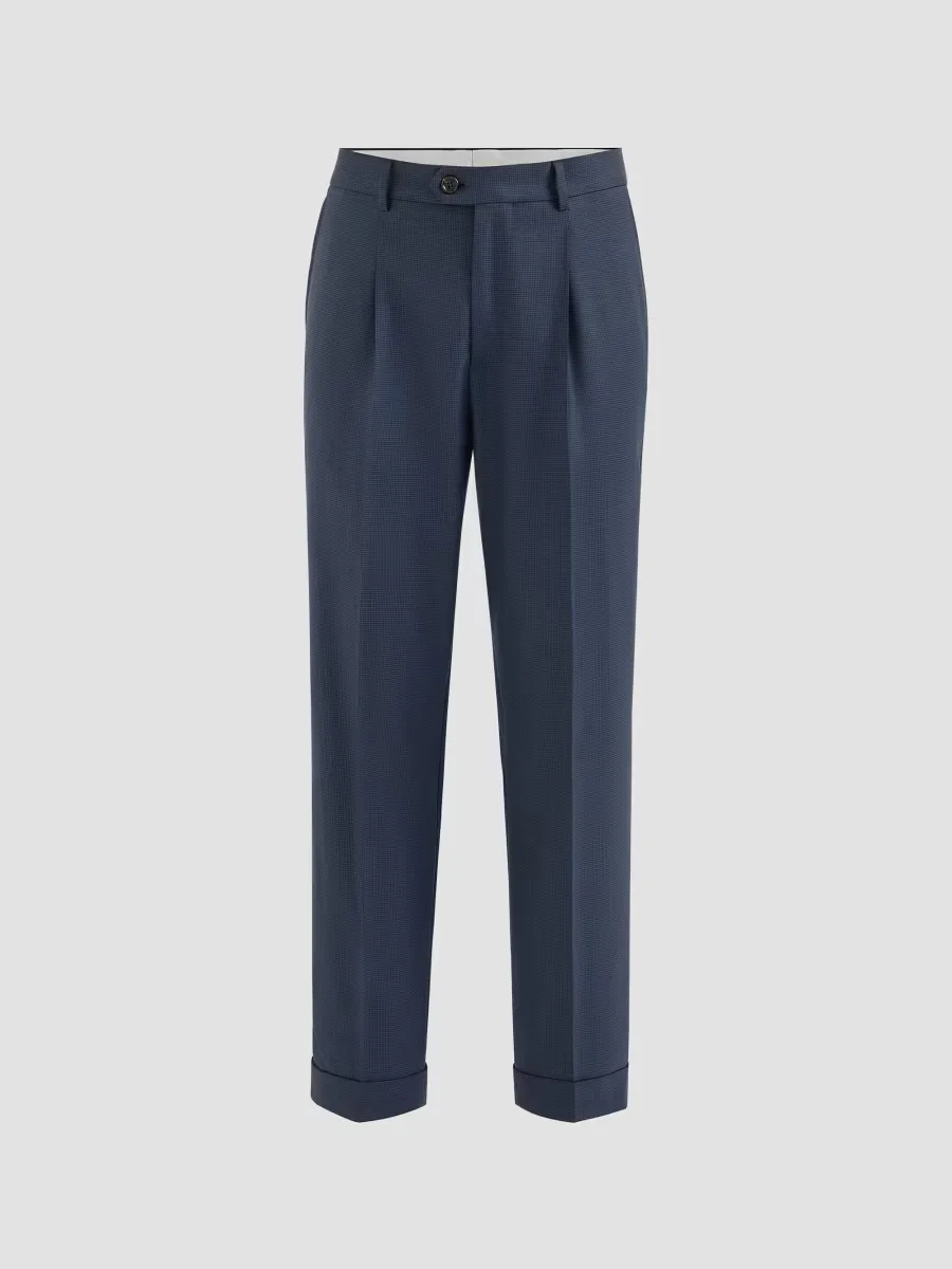Virgin Wool Houndstooth Trousers with Pleats by Brunello Cucinelli