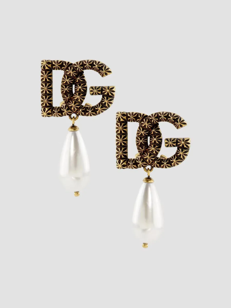 Goldtone & Imitation Pearl Monogram Drop Earrings by Dolce & Gabbana