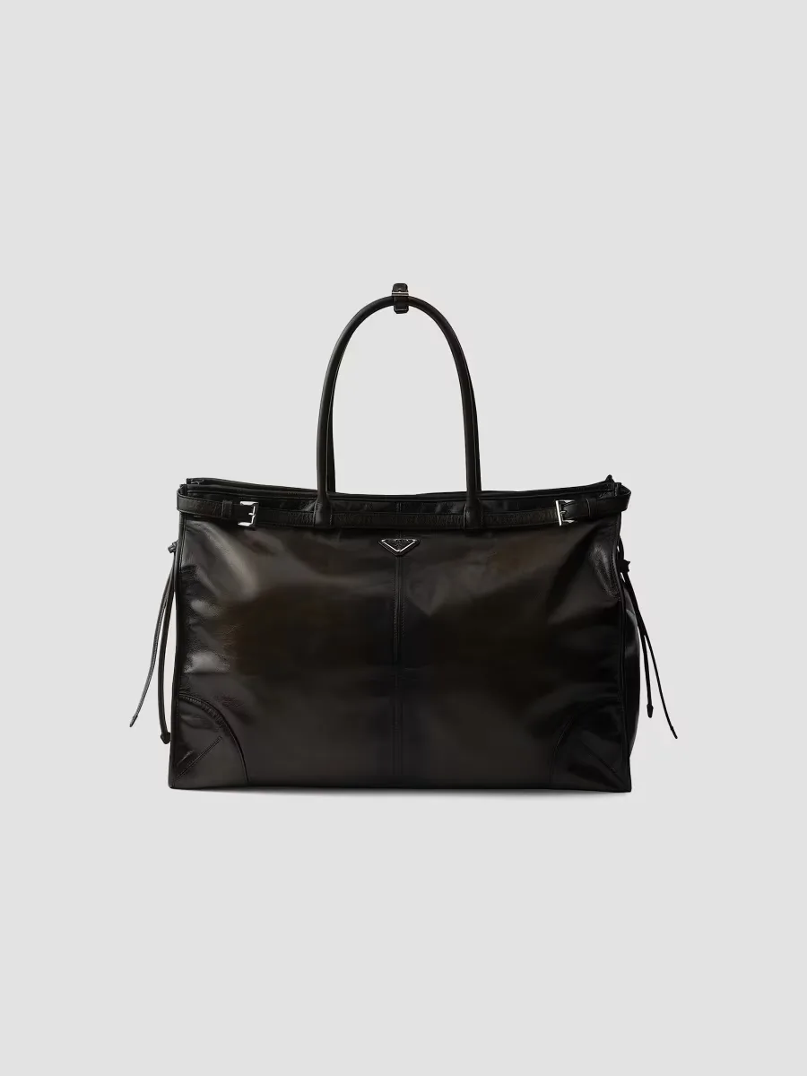 Bonnie Antiqued Leather Tote Bag by Prada