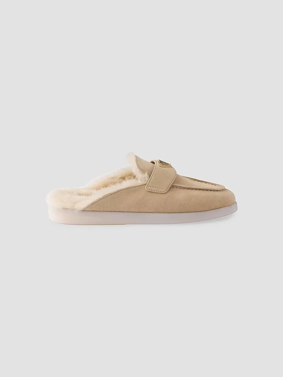 Suede and Shearling Slippers by Prada