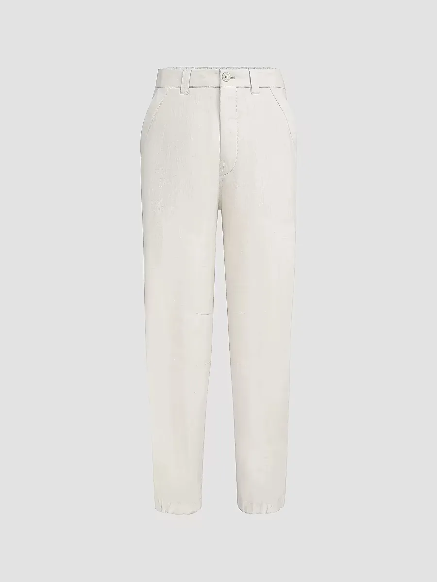 Linen Micro Chevron Trousers with Drawstrings