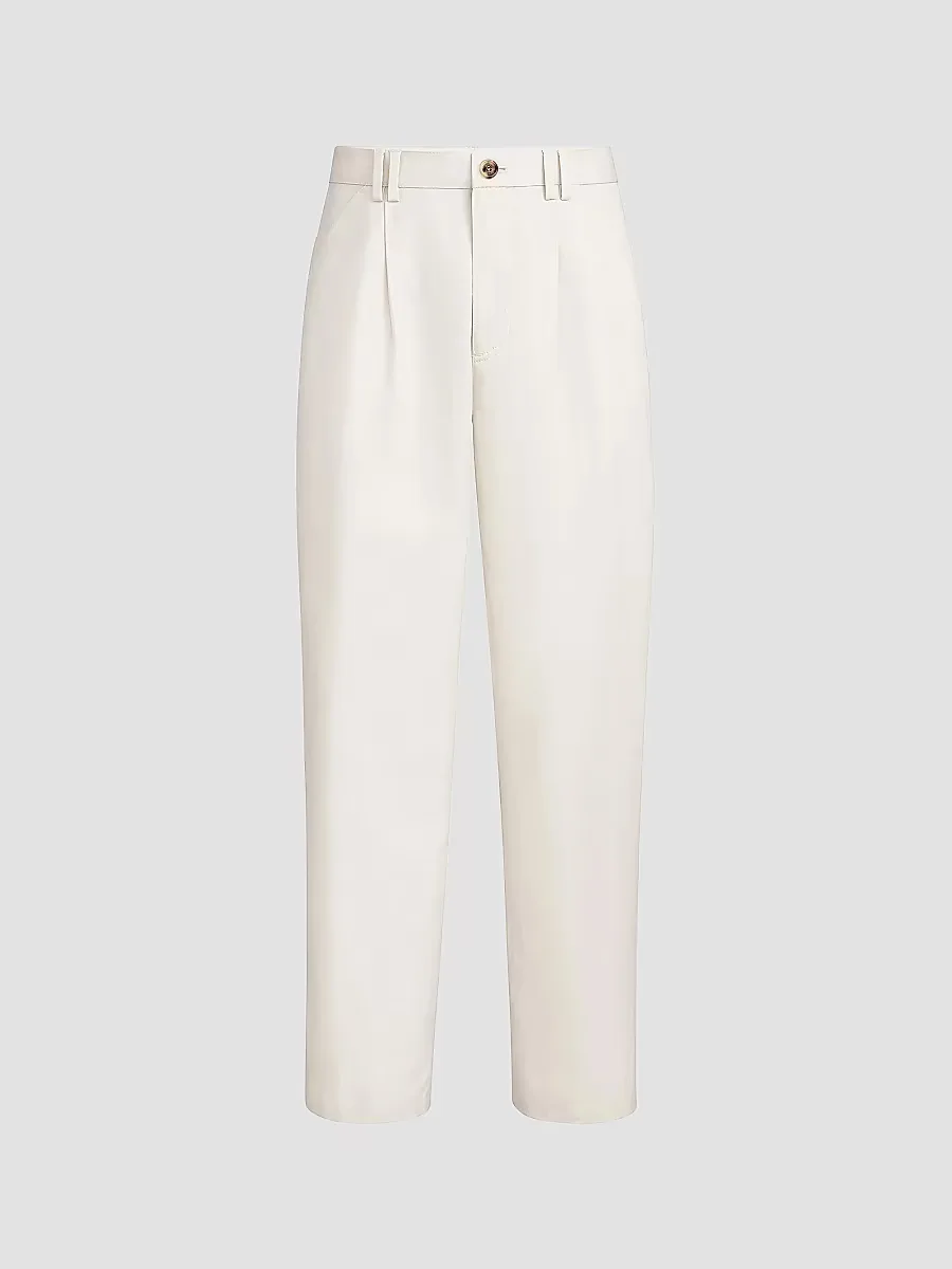Cotton and Linen Canvas Trousers with Pleats by Brunello Cucinelli