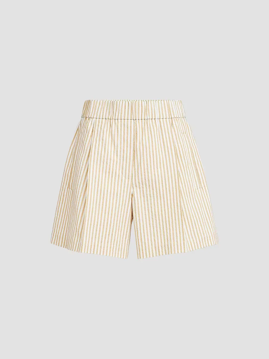 Techno Cotton Striped Seersucker Shorts with Monili