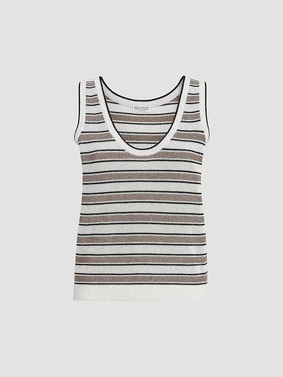 Cotton Knit Top with Sparkling Stripes