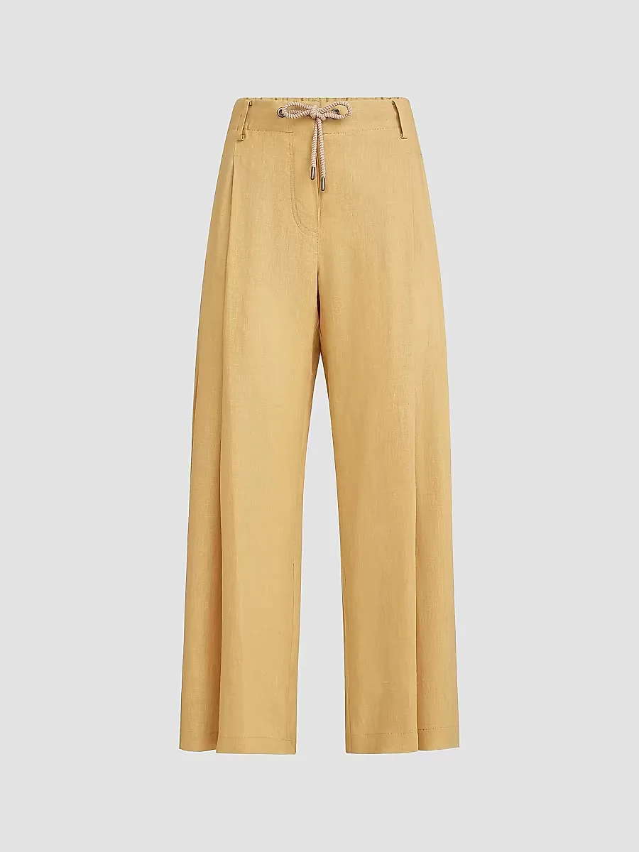 Linen Trousers with Drawstring and Monili by Brunello Cucinelli