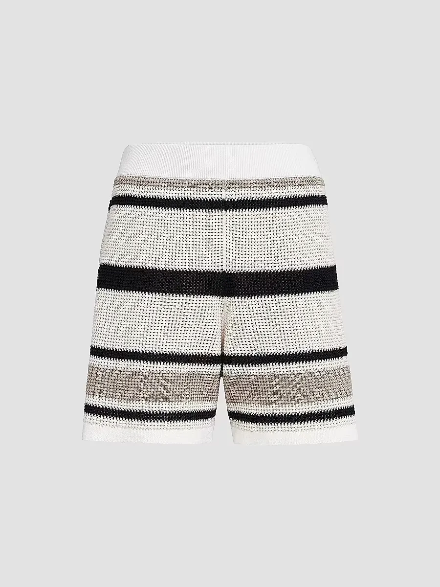 Striped Cotton Net Knit Shorts