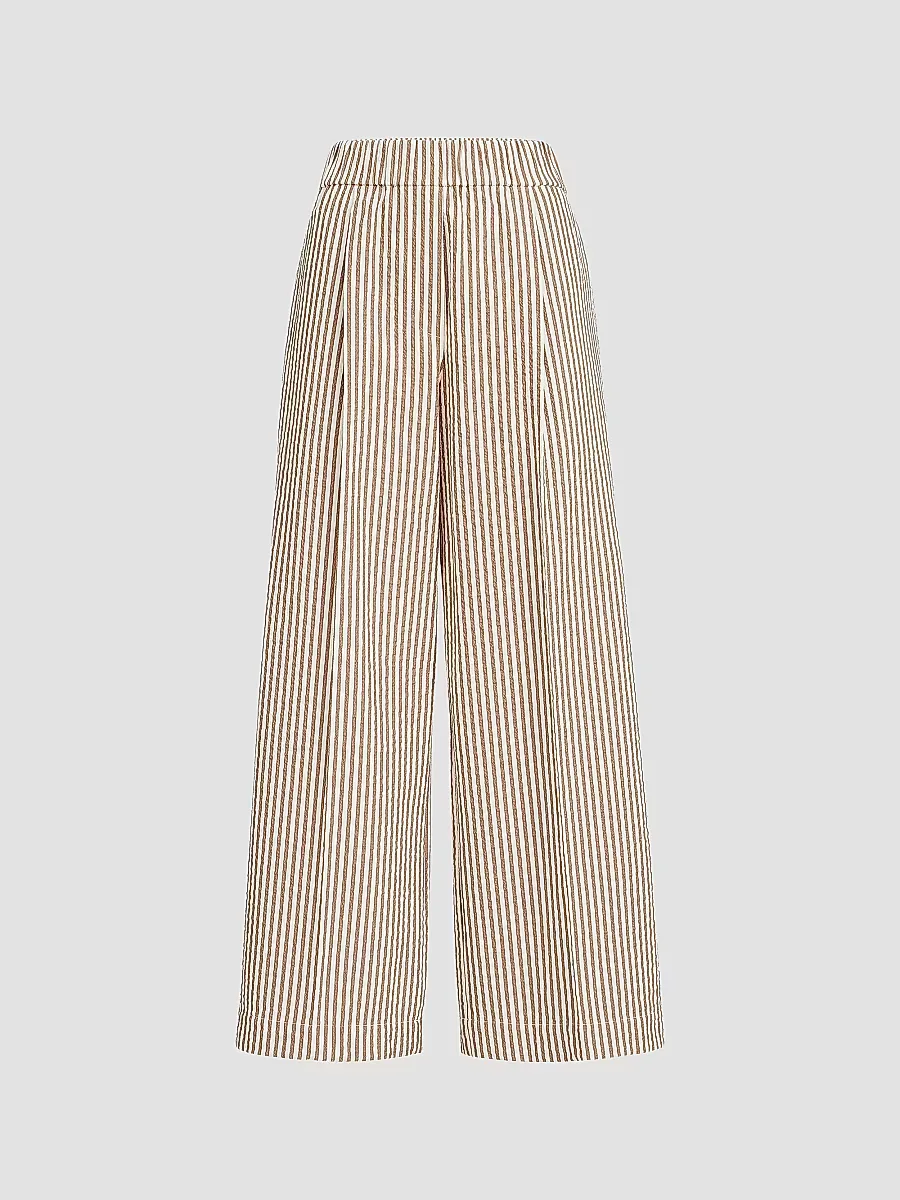 Techno Cotton Striped Seersucker Baggy Track Trousers with Monili by Brunello Cucinelli