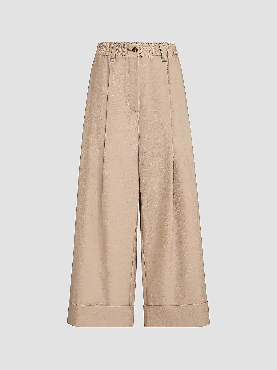 Techno Cotton Poplin Boxy Pleated Trousers by Brunello Cucinelli