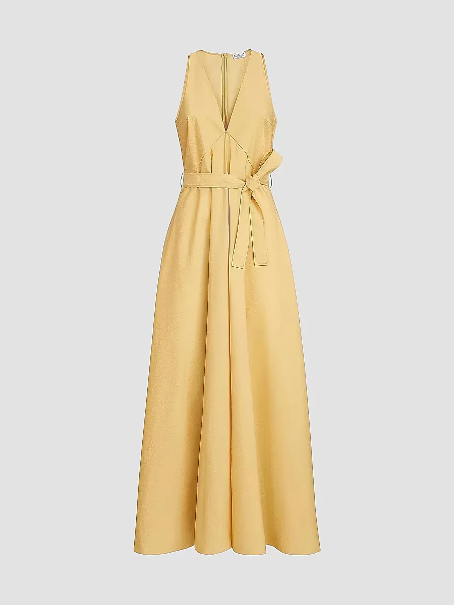 Techno Cotton Poplin Belted Dress by Brunello Cucinelli